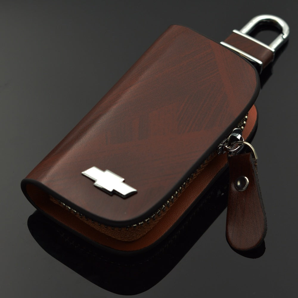 Leather Key Case Car Key Case Wood Grain Oil Edge